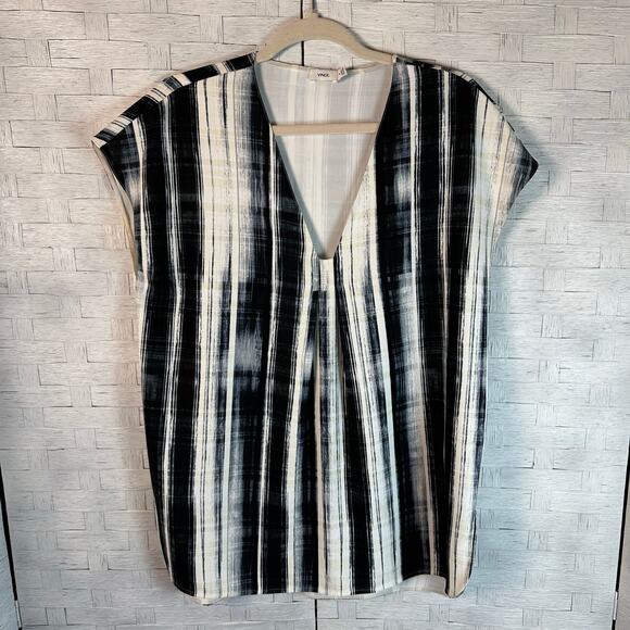 Vince womens blouse black and white cap sleeve modern minimalist feminine - Picture 1 of 9
